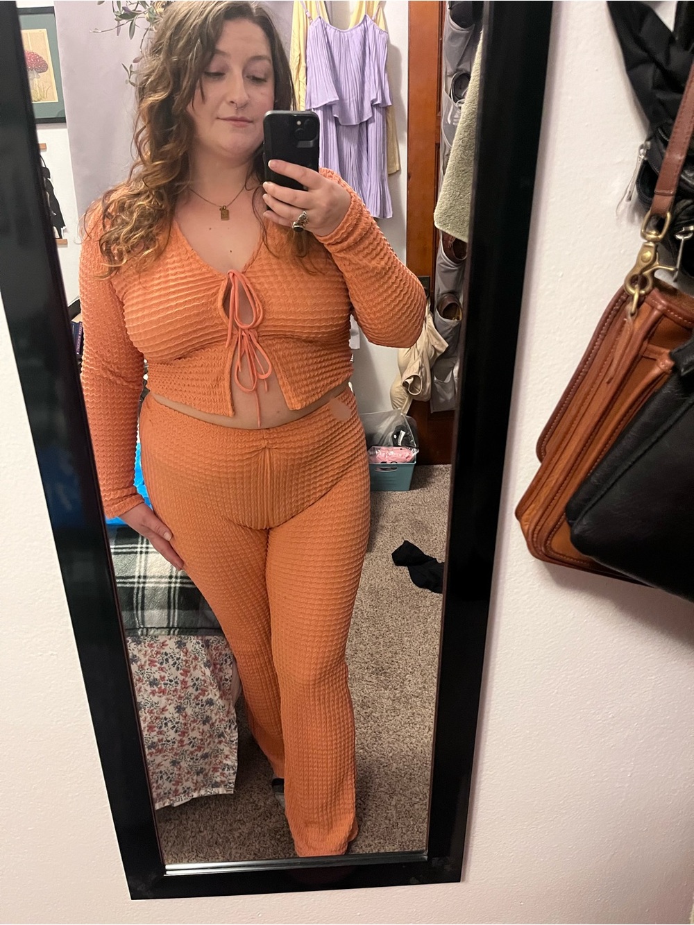 iris Rust Orange Waffle Knit Two-Piece Lounge Set